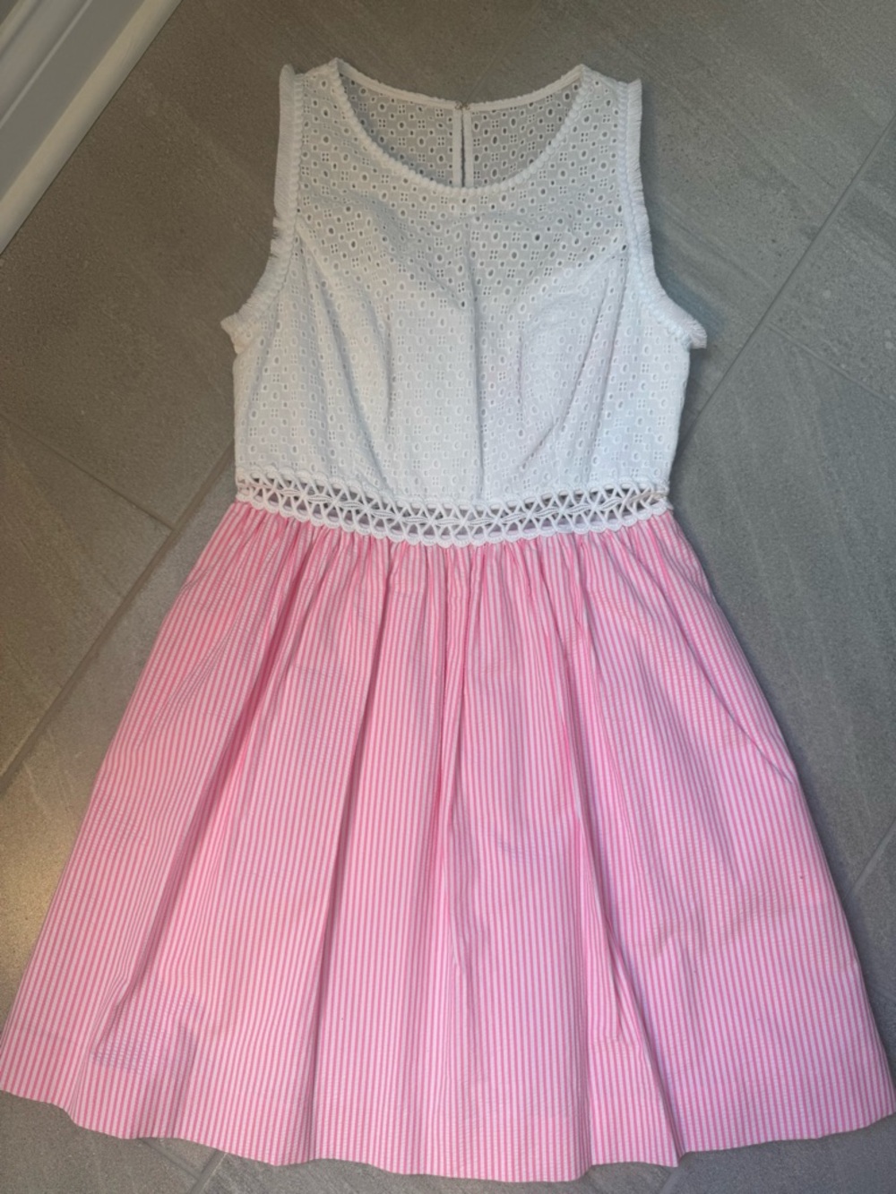 Lilly Pulitzer White Eyelet Bodice Pink Striped Skirt Fit-and-Flare Dress